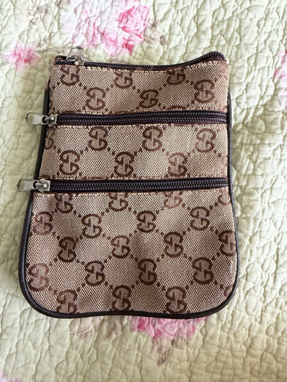 Gucci Brown Monogram Canvas Double Zip Pouch